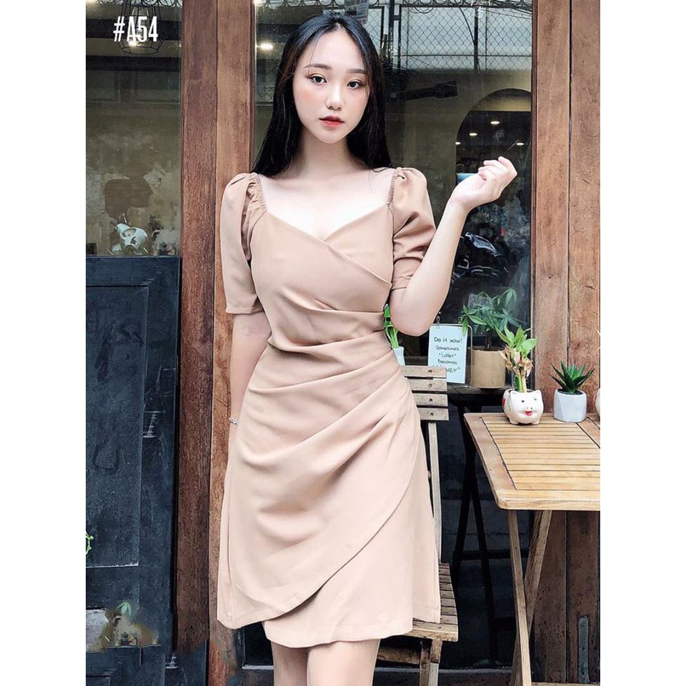 Đầm dự tiệc đắp chéo tà xếp li eo [KÈM ẢNH THẬT]