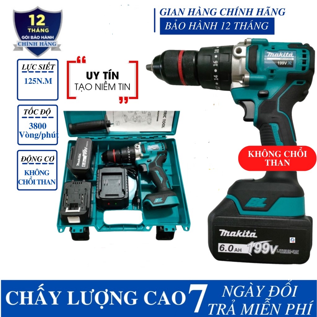 máy khoan pin 3 chức năng makita 199v không chổi than