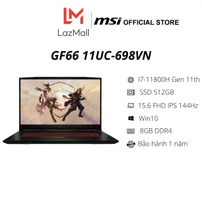 Laptop MSI Gaming Katana GF66 11UC-698VN (I7-11800H Gen 11th | 8GB DDR4 | SSD 512GB PCle | VGA RTX 3050 4GB | 15.6 FHD IPS 144Hz | Win10| Black) - Hàng Chính Hãng - Bảo hành 1 năm