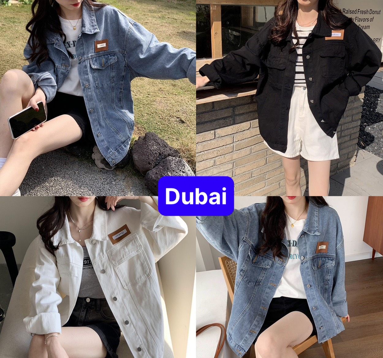 Áo khoác jeans nữ form rộng, áo khoác kaki bò dài tay phong cách unisex sang chảnh - dubai fashion