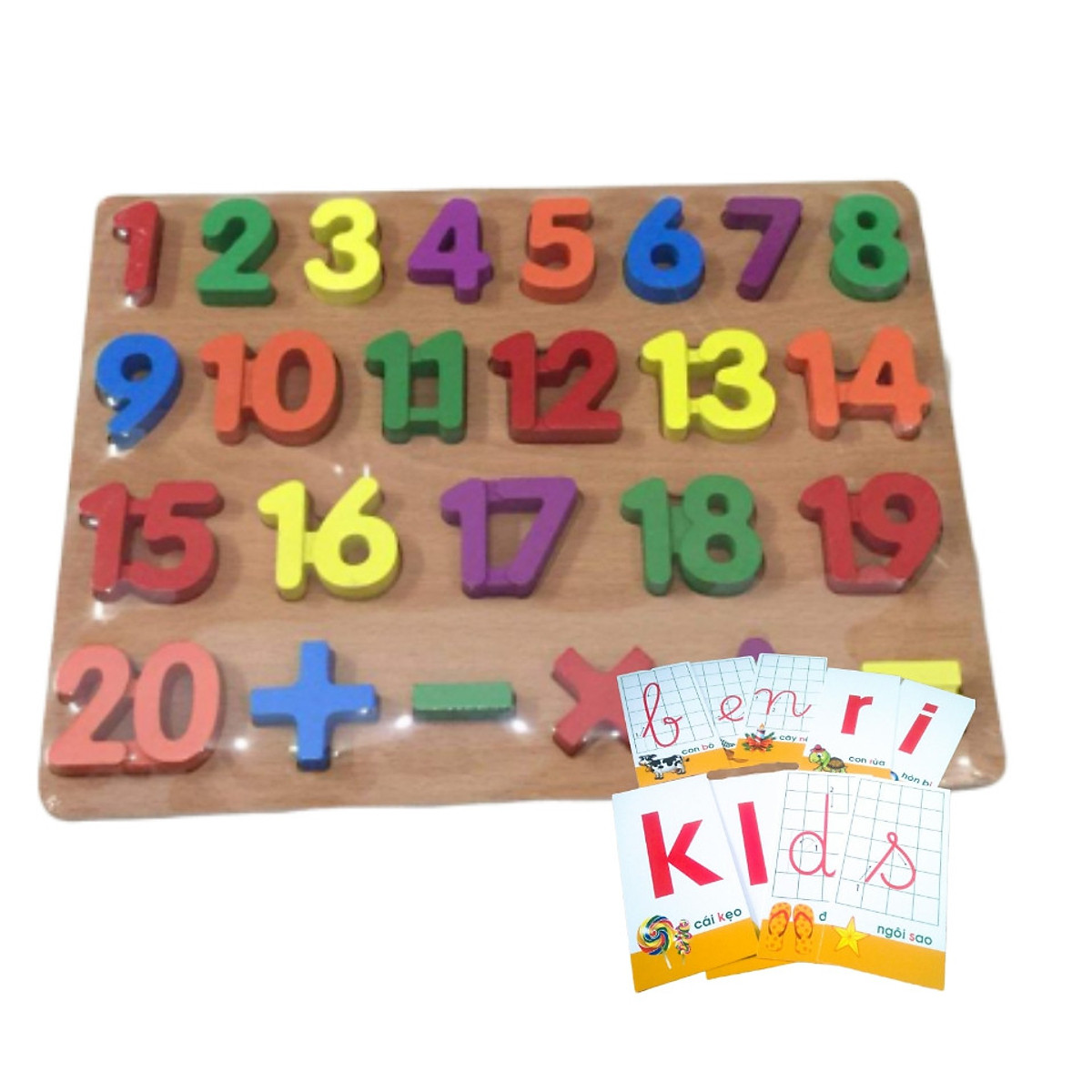 Đồ chơi bảng gỗ số học và các phép tính từ 1 đến 20 cho bé học toán tặng kèm bộ thẻ học chữ và số