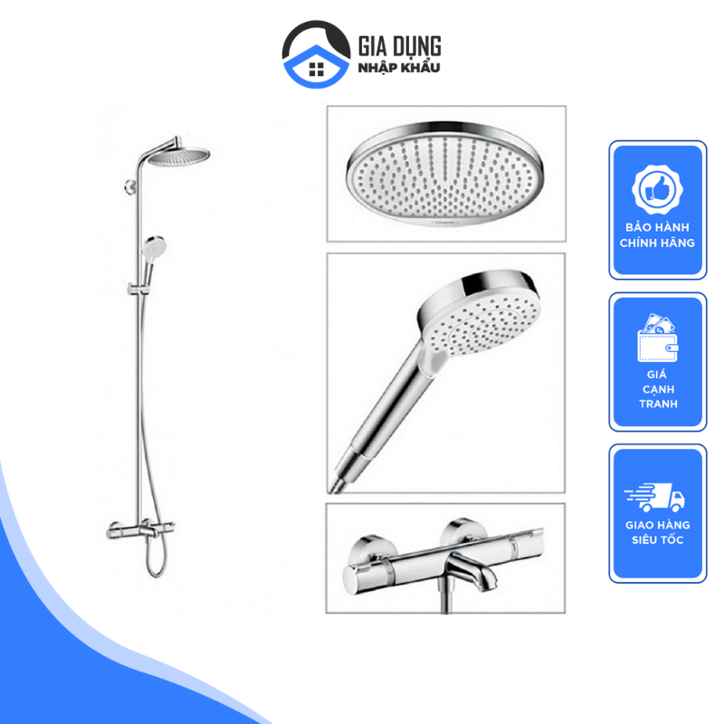 Bộ sen vòi bát tròn hansgrohe 27320000 crometta s240, chất liệu thép không gỉ cao cấp, 2 chế độ phun, khóa an toàn, công nghệ chống cặn bám châu âu, áp suất cao, made in germany