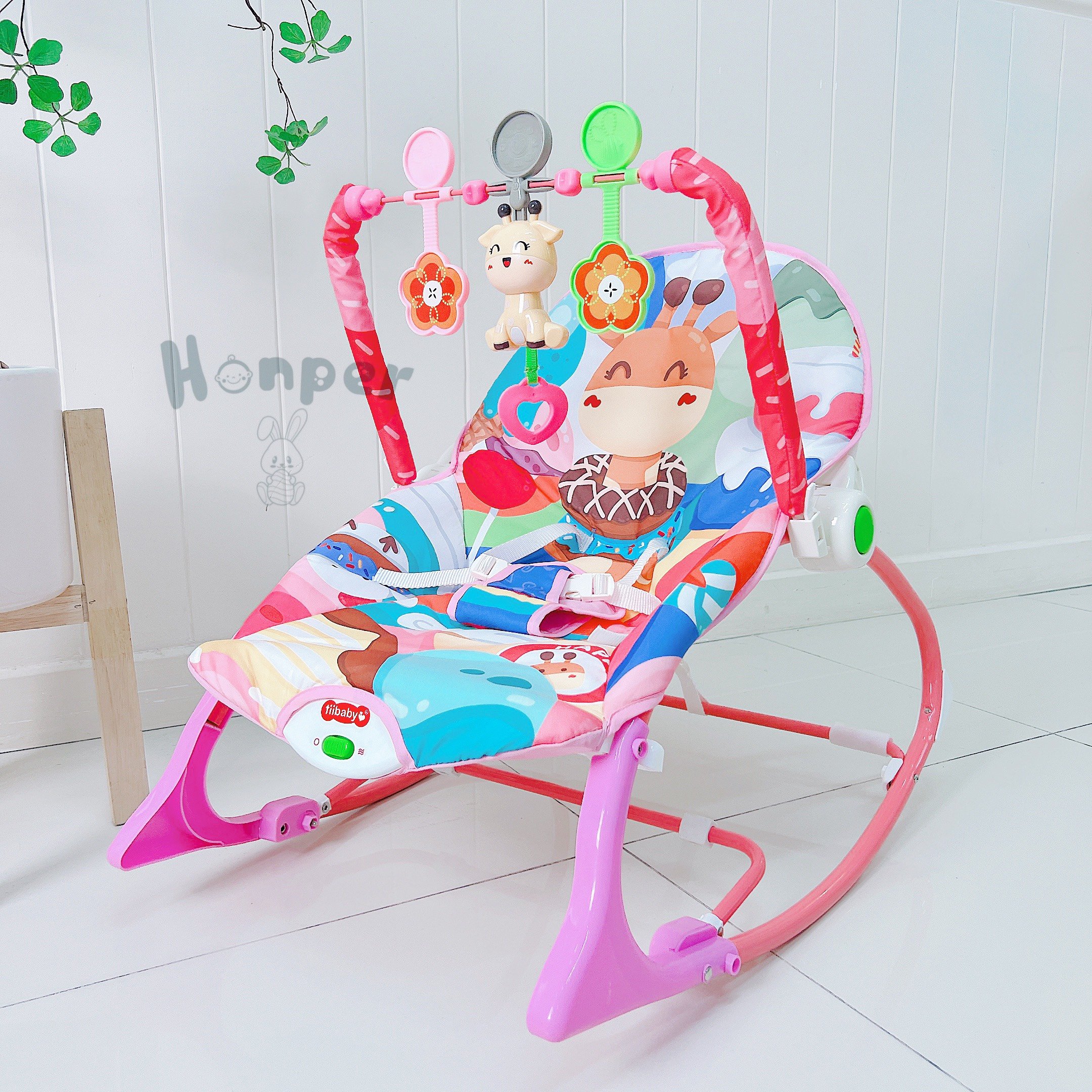 Ghế rung Umoo ghế rung bập bênh cho bé kèm thanh chắn treo đồ chơi