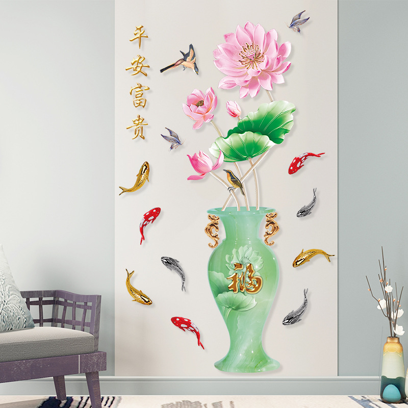 DECAL DÁN TƯỜNG BÌNH SEN ĐÁ CẨM THẠCH XANH