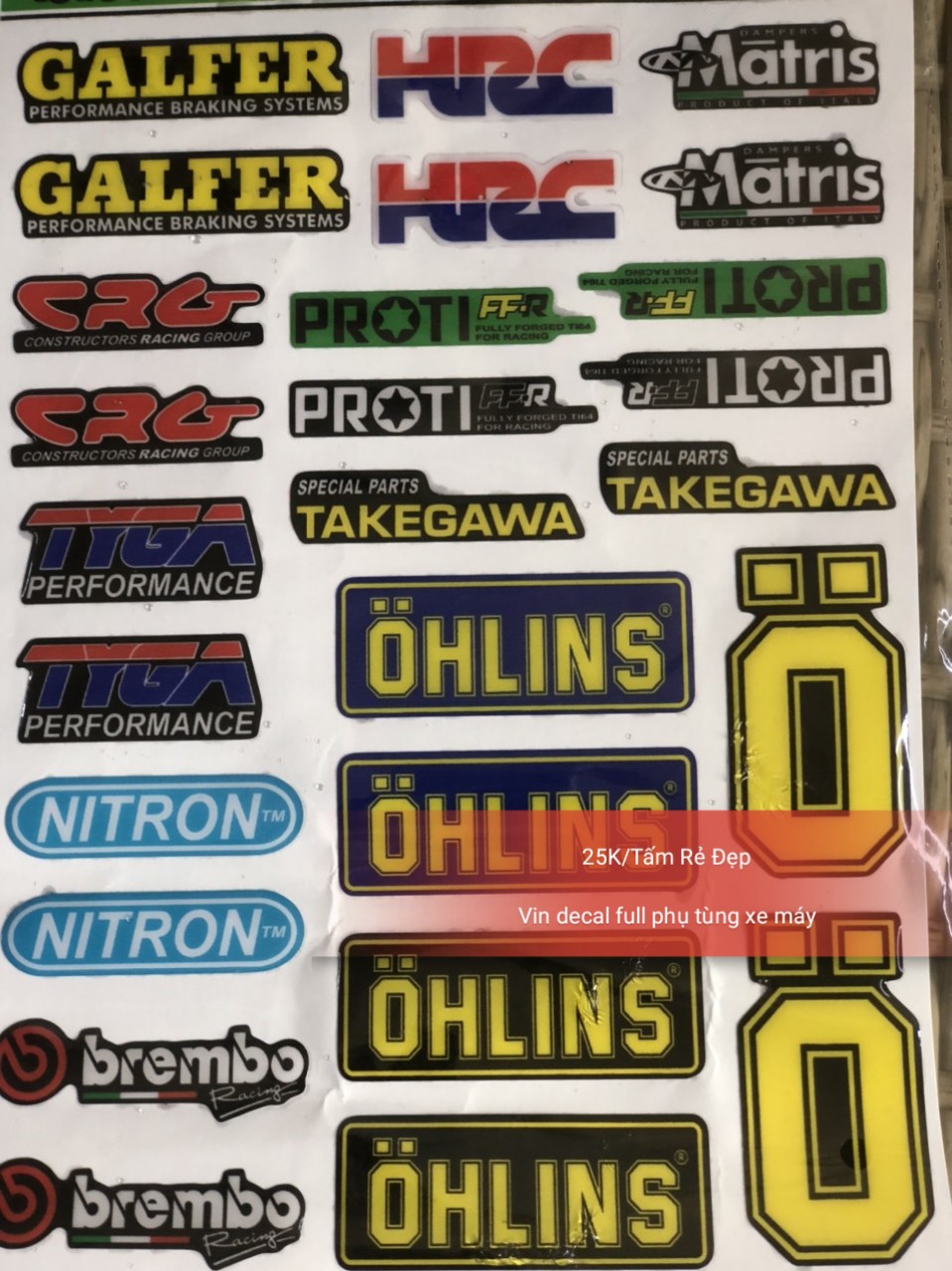 Tấm Tem Nổi Galfer,HRC,Matris,Ohlins,Nitron,CRG Mã HN080
