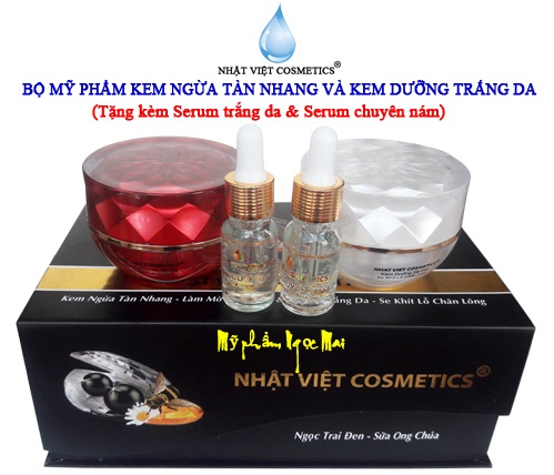 Bộ mỹ phẩm kem nám, tàn nhang, đồi mồi, dưỡng trắng da Ngọc Trai Đen - Sữa Ong Chúa kem Nhật Việt đẳng cấp VIP 60g
