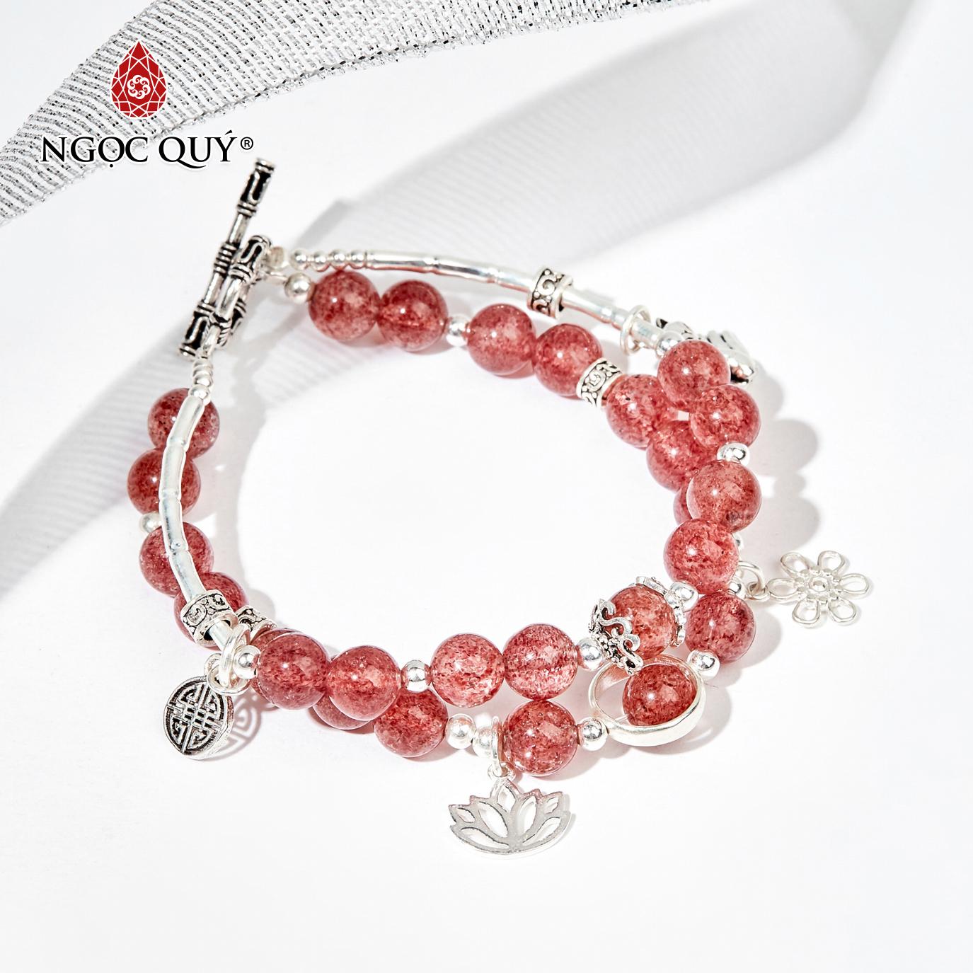 Vòng tay đôi đá thạch anh dâu phối charm bạc mệnh hoả thổ 7mm - ngọc quý gemstones