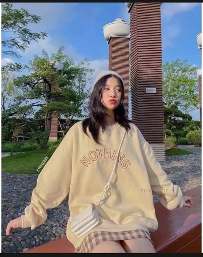 Áo sweater nỉ họa tiết tiếng anh tay bồng