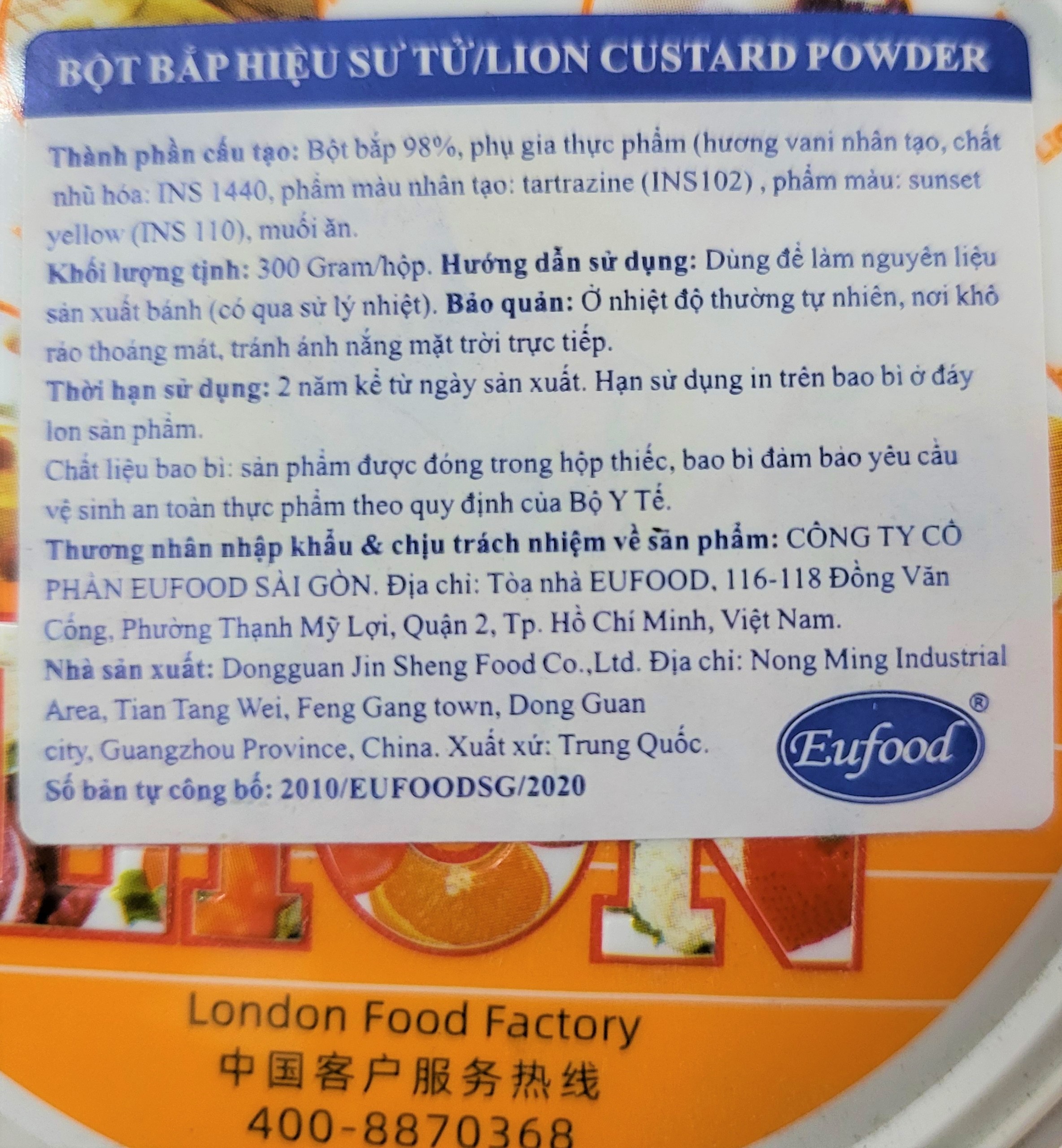 [Hộp nhỏ 300g] BỘT BẮP HIỆU SƯ TỬ (Bột trứng sữa) [China] LION Custard Powder (euf)