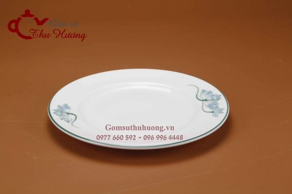 Đĩa tròn hoa sen vẽ tay (Đĩa sứ Bát Tràng)