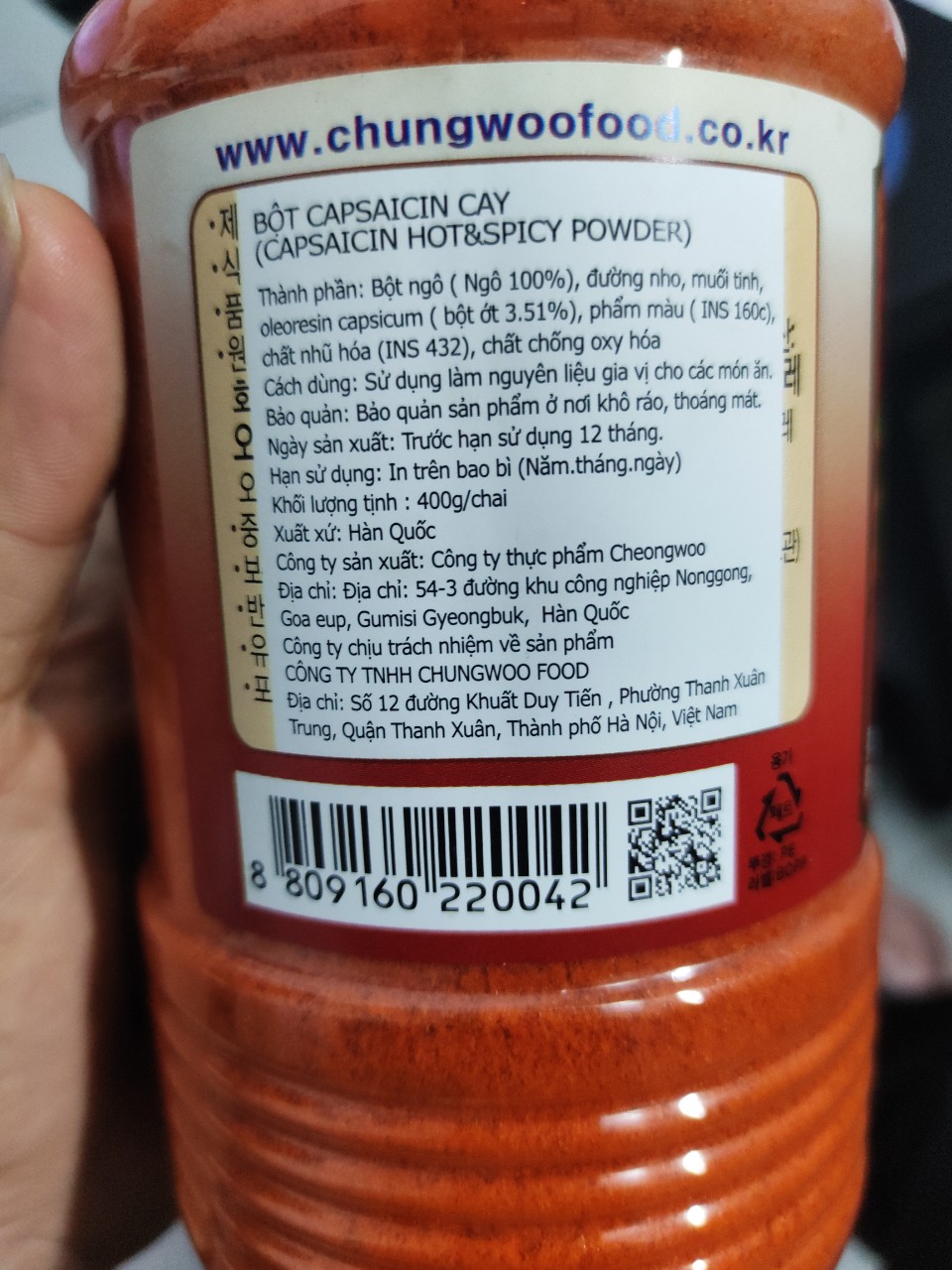 Ớt Bột Siêu Cay Capsaicin Hàn Quốc 400G - 캡사이신 분말