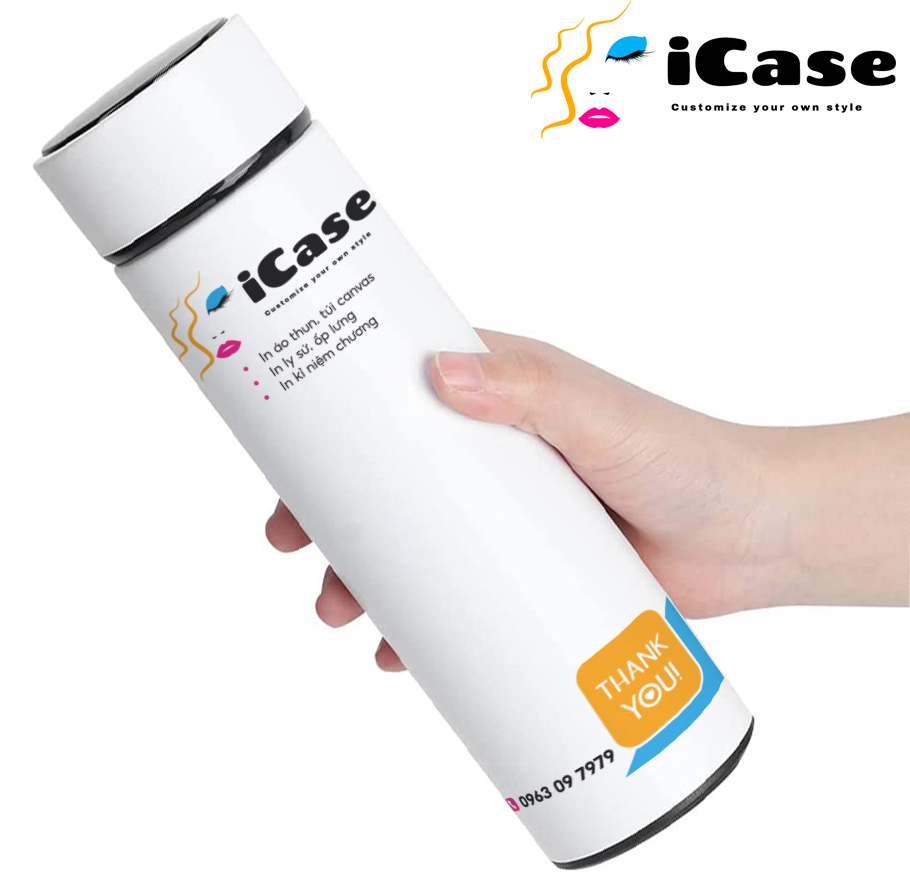 Water bottle heat preservation ICASE print shape according to the requirement, watering can display temperature.