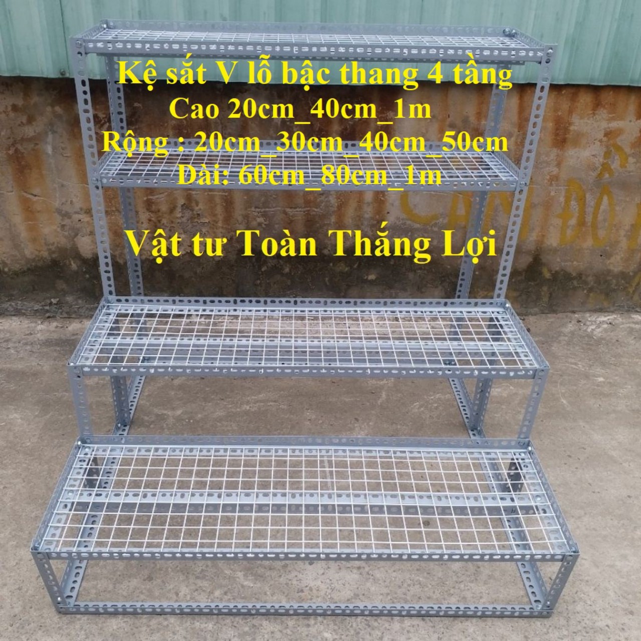 Kệ bậc thang sắt V lỗ 3 bậc_ 4 tầng để cây và hàng hóa
