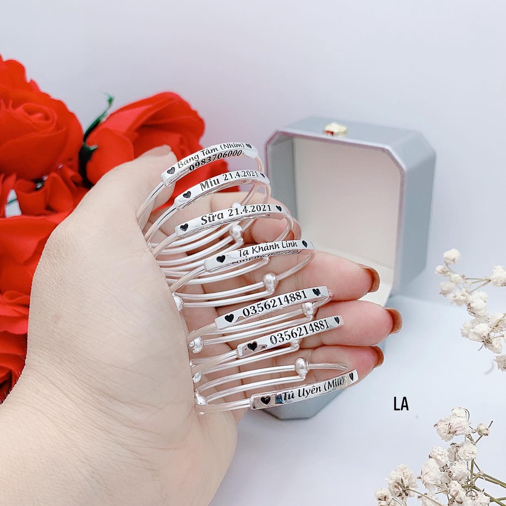Vòng tay bé khắc 4 mặt bạc ta nguyên chất mẫu J471