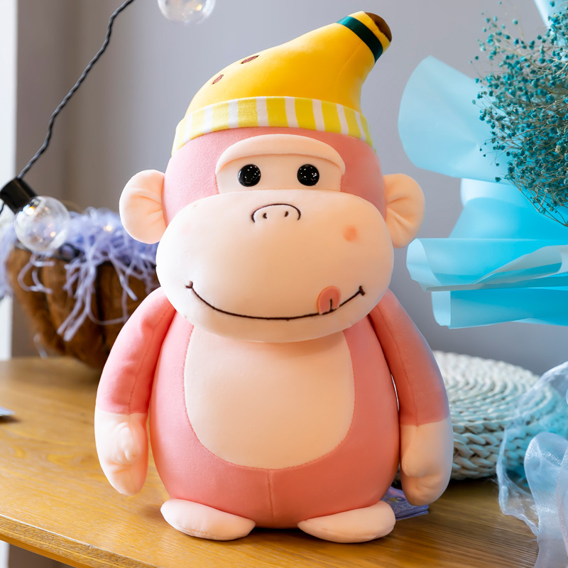 Gấu bông khỉ kingkong đội nón chuối thú bông khỉ kingkong đầu bếp vải miniso siêu mịn, hàng nhập khẩu cao cấp