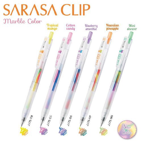 Bút gel zebra sarasa clip marble color, 0.5 mm, set 5 chiếc