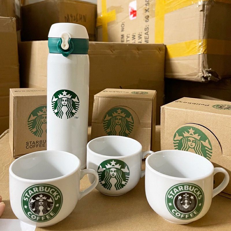 Bình giữ nhiệt starbuck 500ml tặng kèm cốc sứ và thìa
