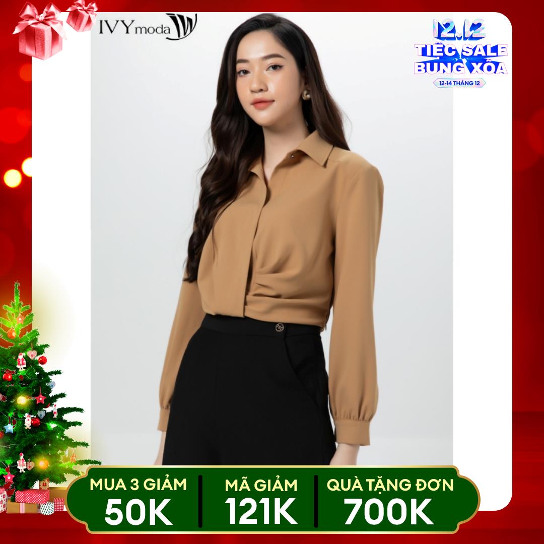 [TỪ 15-19.1|VOUCHER 150K] Áo sơ mi vạt túm lệch IVY moda MS 17B9161