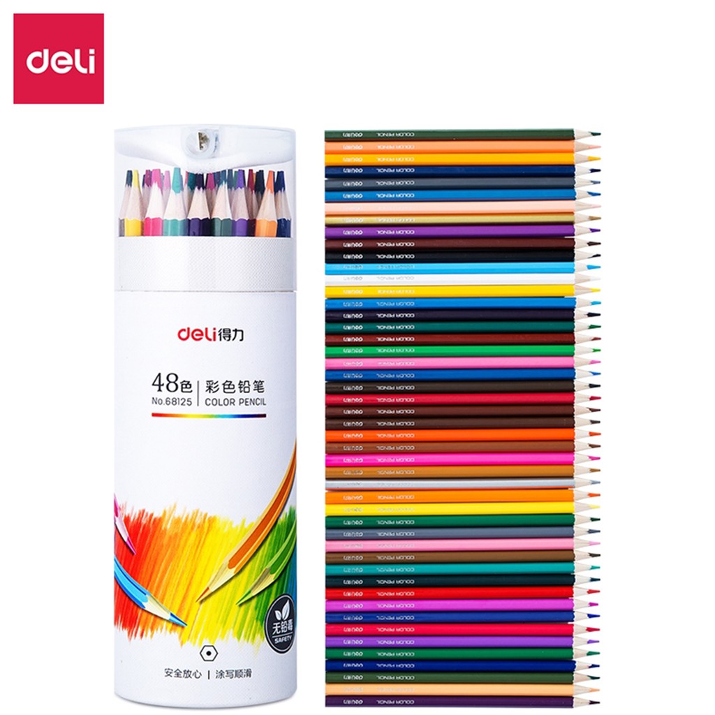 Bút chì màu DELI gốc dầu/gốc nước dạng cốc 48 màu, Chì màu vẽ chuyên nguyên chất liệu cao cấp, an toàn cho trẻ - 68129/68123