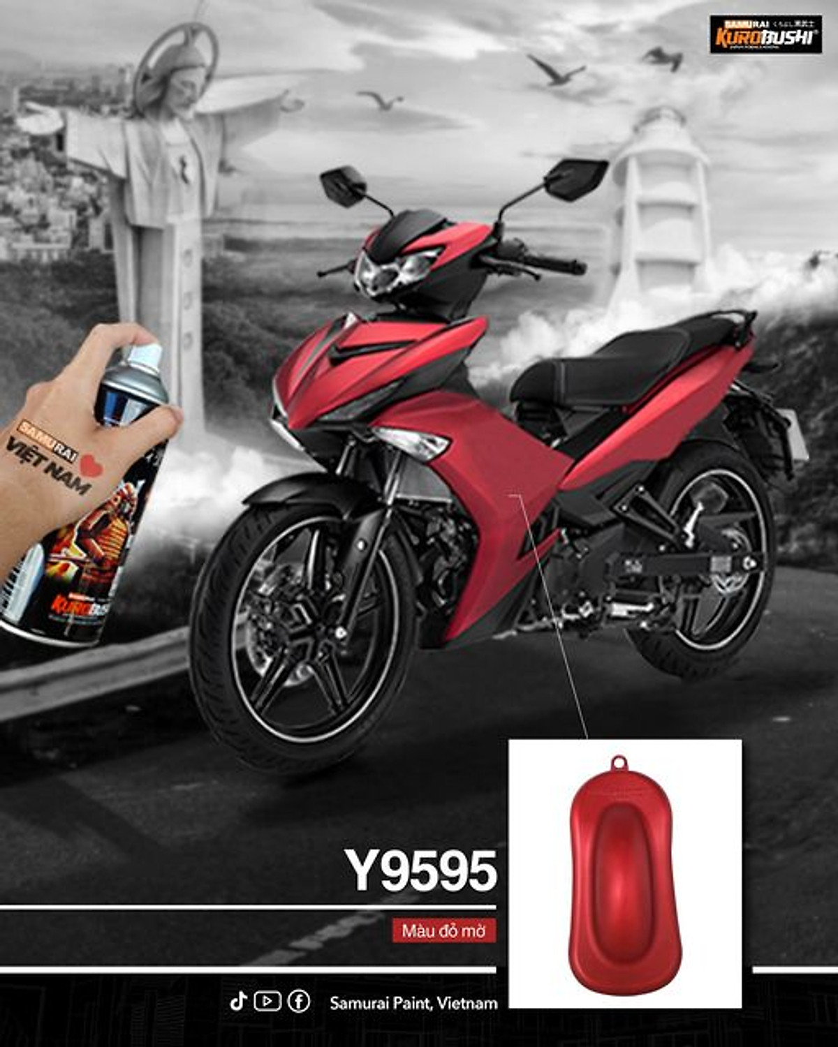 Sơn xịt Samurai Chính Hãng màu Đỏ Mờ - Y9595*. (400ml)
