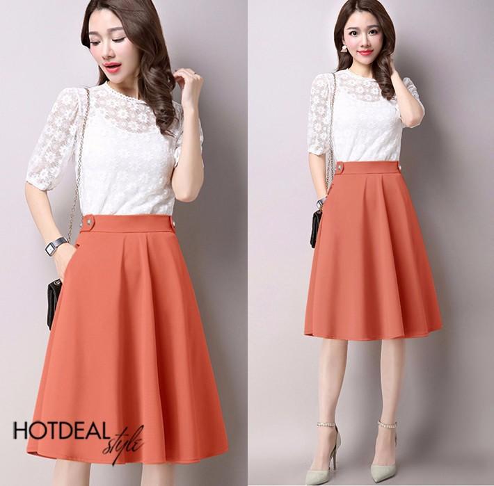 [HCM]Chân váy xòe phối nút
