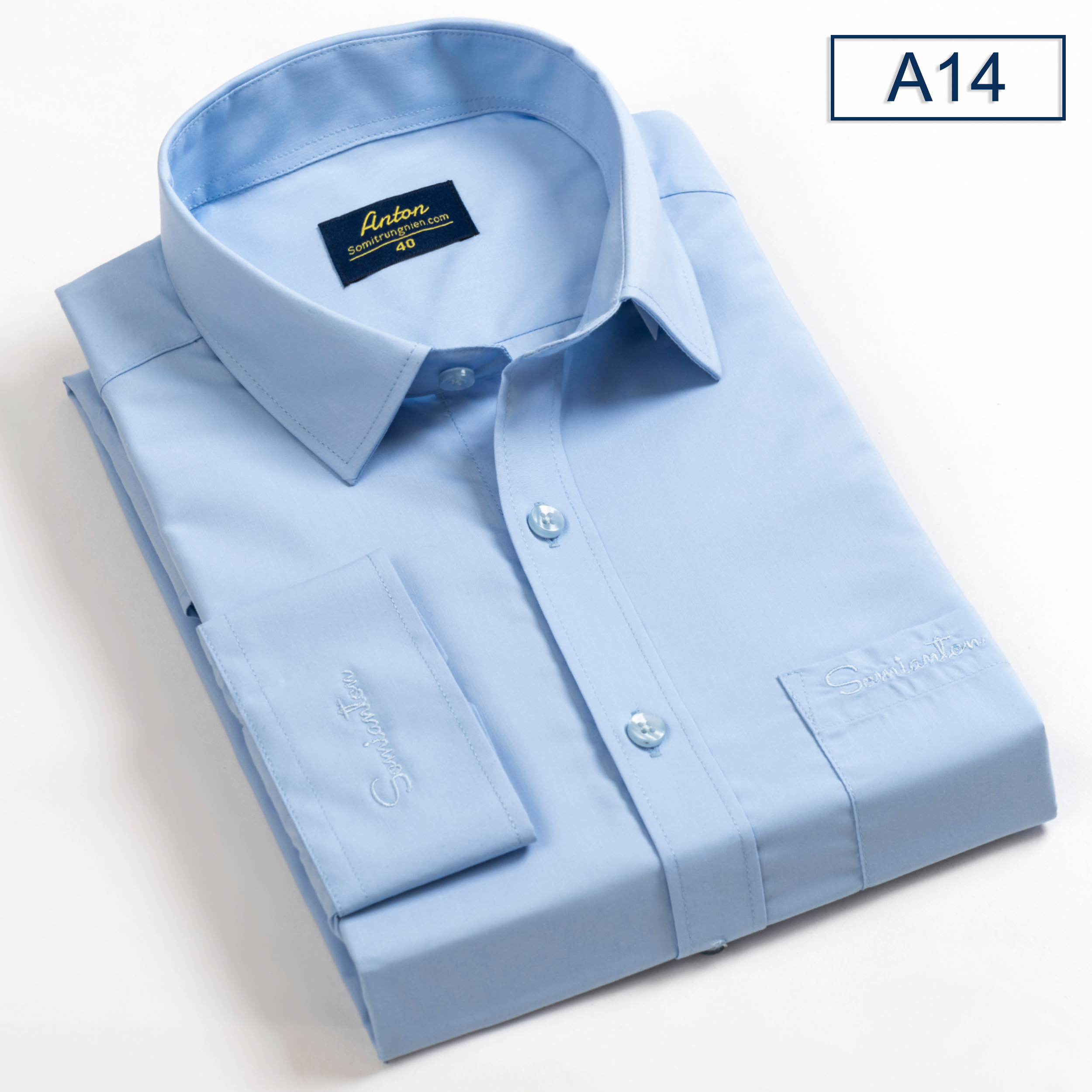 Áo Sơ Mi Nam Công Sở Trung Niên Thương Hiệu Anton Dài Tay Công Sở Vải Cotton Xanh Dương  -A14