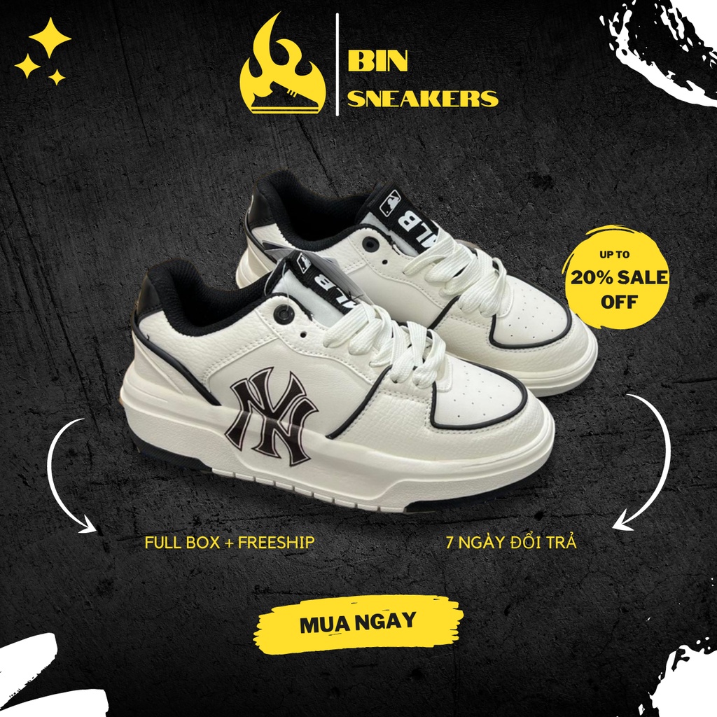 Giày MLB NY Chunky Liner nam nữ màu trắng đen chuẩn Sc Full Box - Giày thể thao sneaker độn đế tăng chiều cao hot 2022