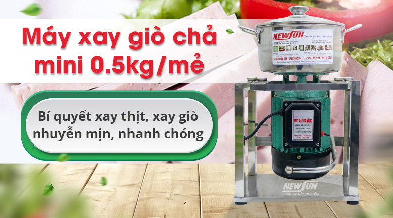 Máy Xay Thịt Làm Giò Chả Mini 0,5kg Newsun, Công suất 750W, Chân Vuông - Hàng Chính Hãng-🎁Qùa Tặng Phụ Kiện