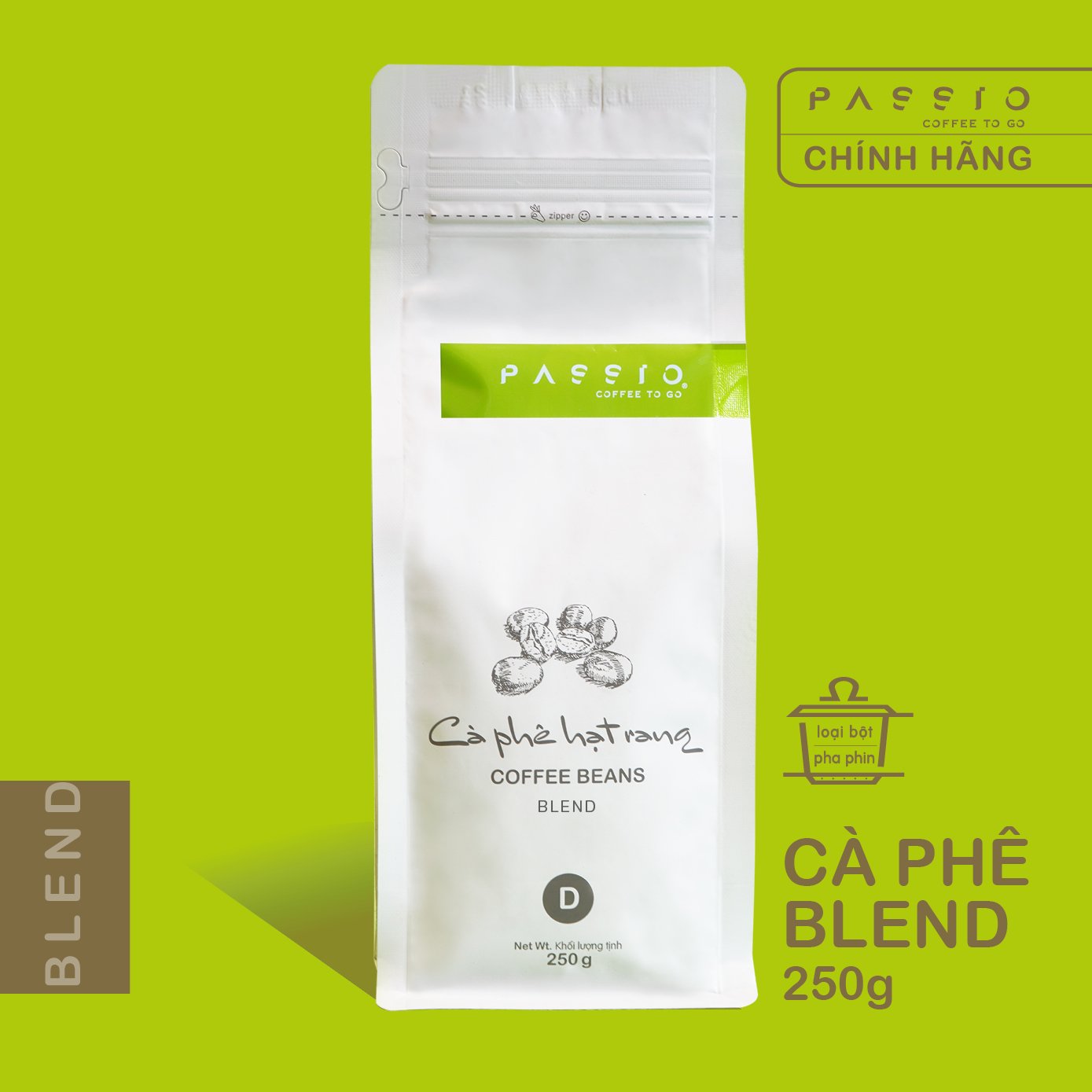 Cà phê Blend dạng Bột (pha phin) nguyên chất 100% rang mộc - Passio Coffee 250g