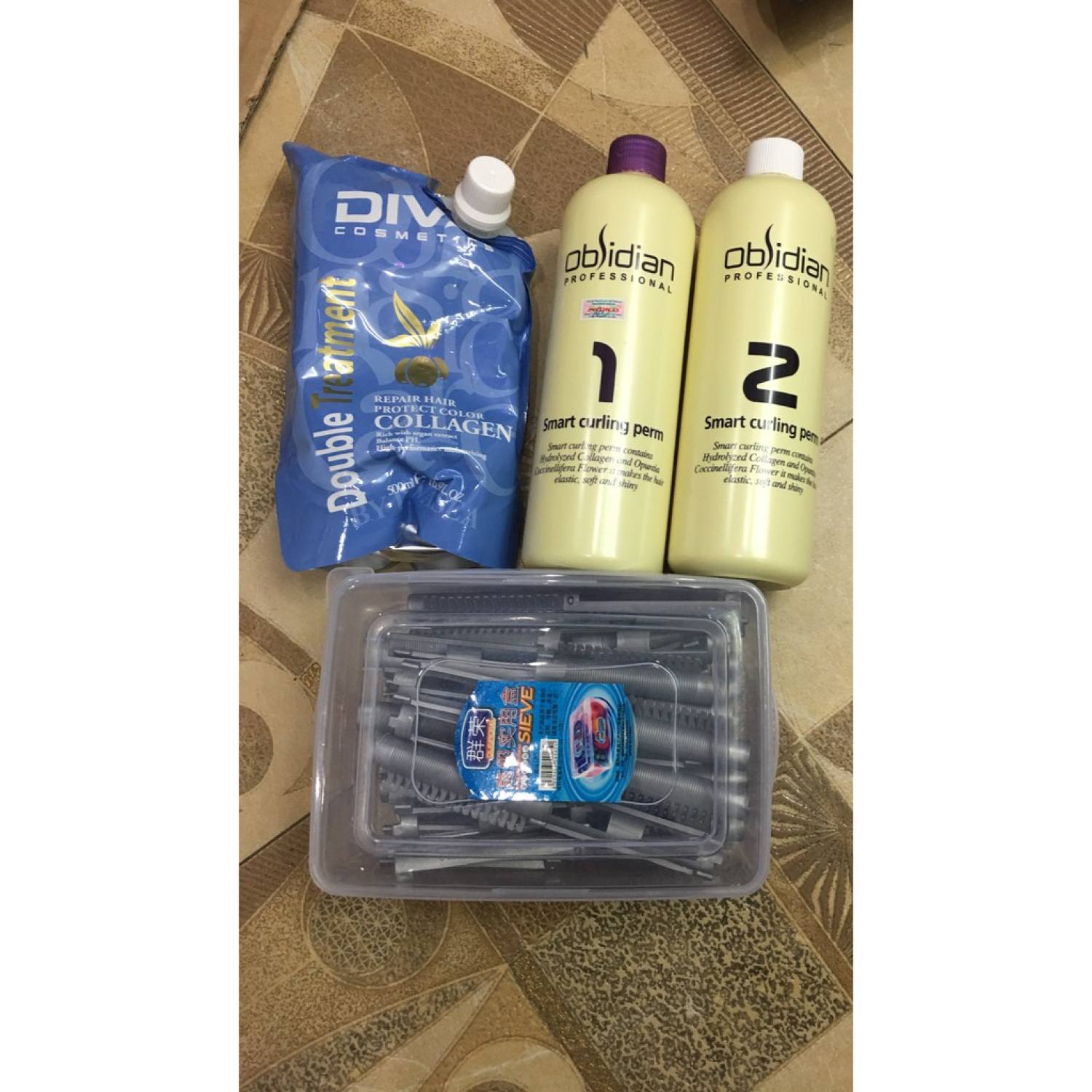 Combo thuốᴄ uốn xoăn + hấp diva xanh và kẹp phồng chân tóc