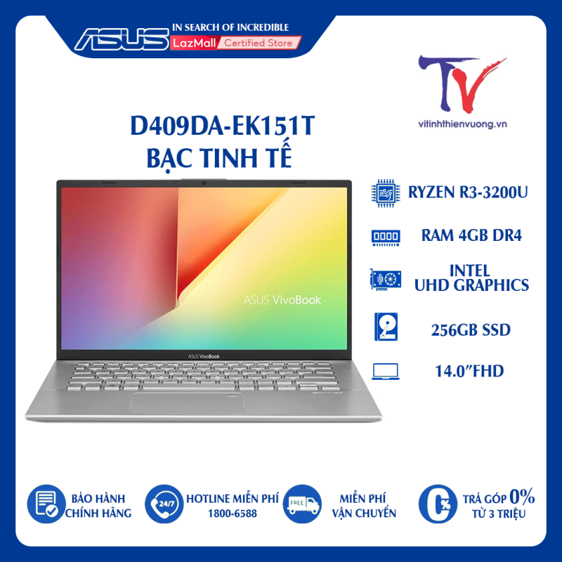 Bảng giá Laptop Asus D409DA-EK151T (R3-3200U/4GB RAM/256GB SSD/14 inch FHD/Win 10/Bạc) Phong Vũ