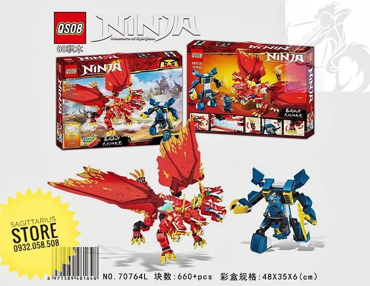 [HCM]Bộ Lego QS08-70764L Lắp Ráp Rồng Lửa 4 Đầu ( Có đèn âm thanh - 660 Mảnh )