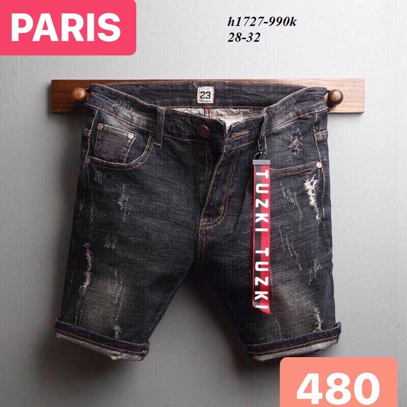 QUẦN SHORT LỬNG JEAN NAM CHẤT BÒ ĐEN MUỐI TIÊU HÀN QUỐC PR-480 CAO CẤP - PARIS FASHION
