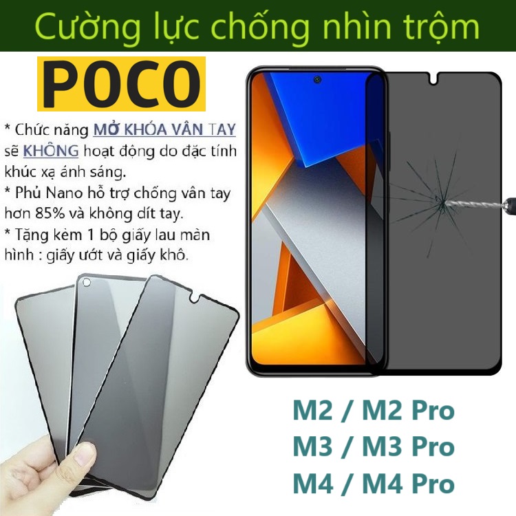 Cường lực chống nhìn trộm Xiaomi Poco M2 / M3 / M4 / M2 Pro / M3 Pro / M4 Pro / 4G / 5G (Full màn Full keo)