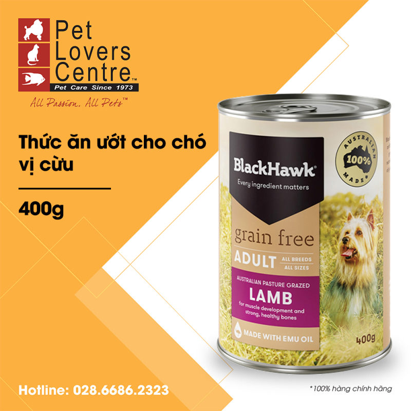 [xuất xứ Úc] Thức ăn ướt cho chó BLACK HAWK  LAMB (GRAIN FREE) FOR ADULT DOGS 400g