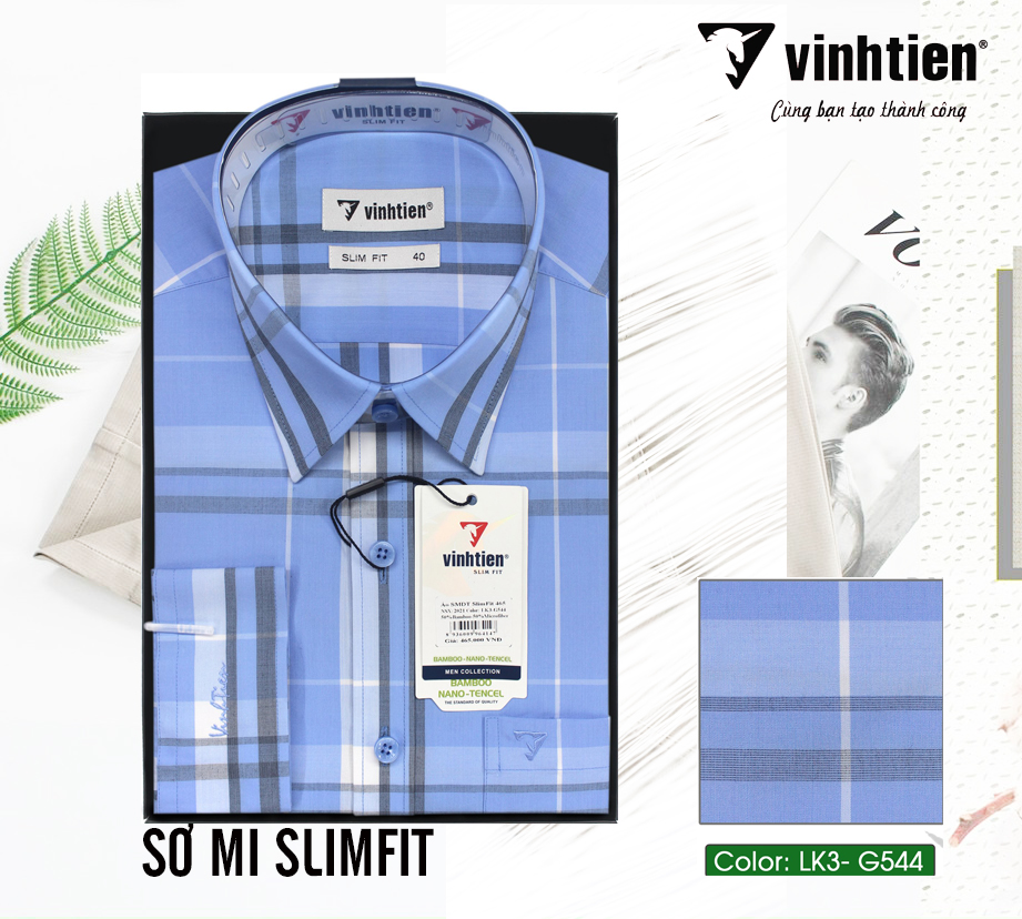 Áo Sơ Mi Nam Dài Tay Bamboo Dáng Slimfit Vĩnh Tiến G544