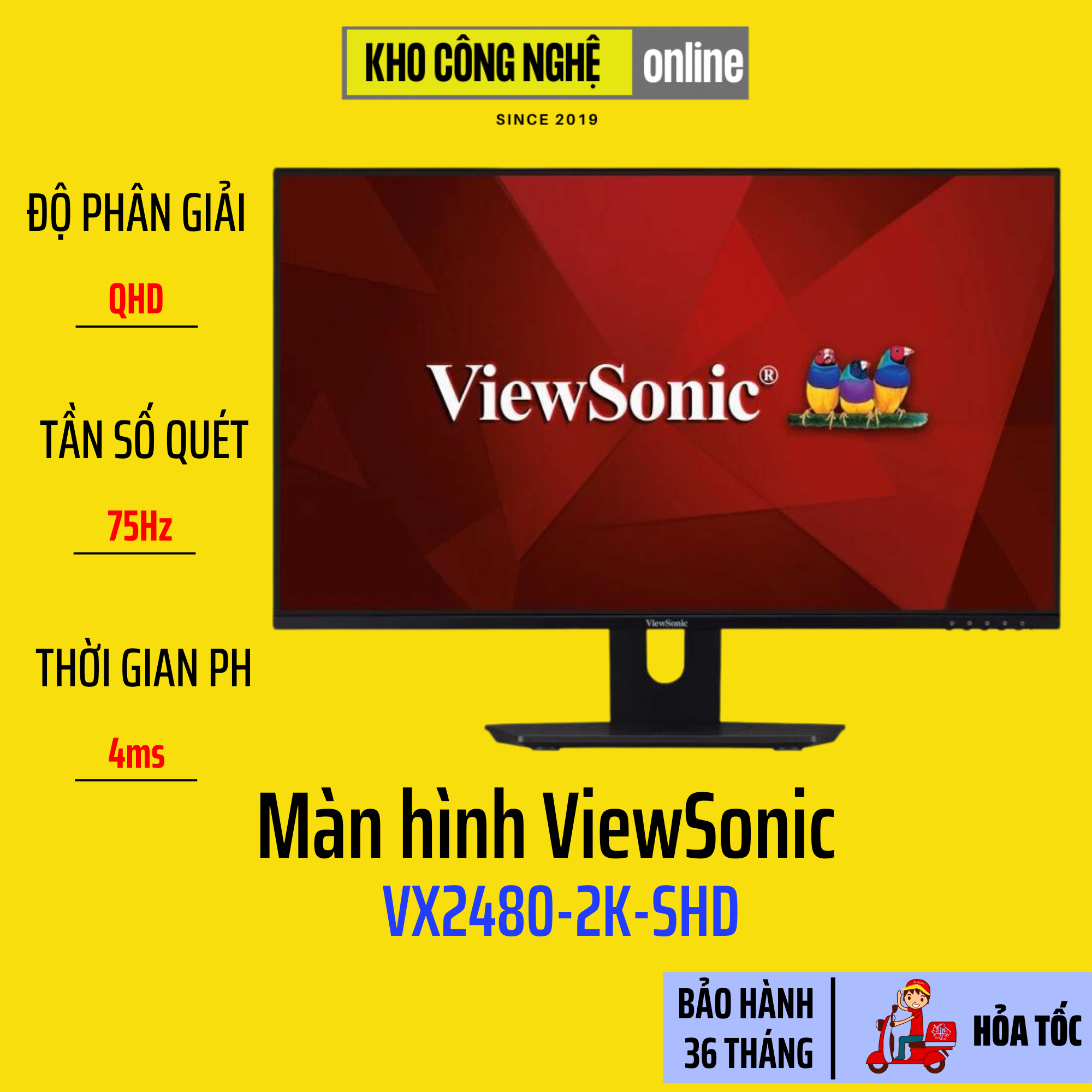 Màn hình viewsonic vx2480-2k-shd qhd, 24 inch, ips, 75hz