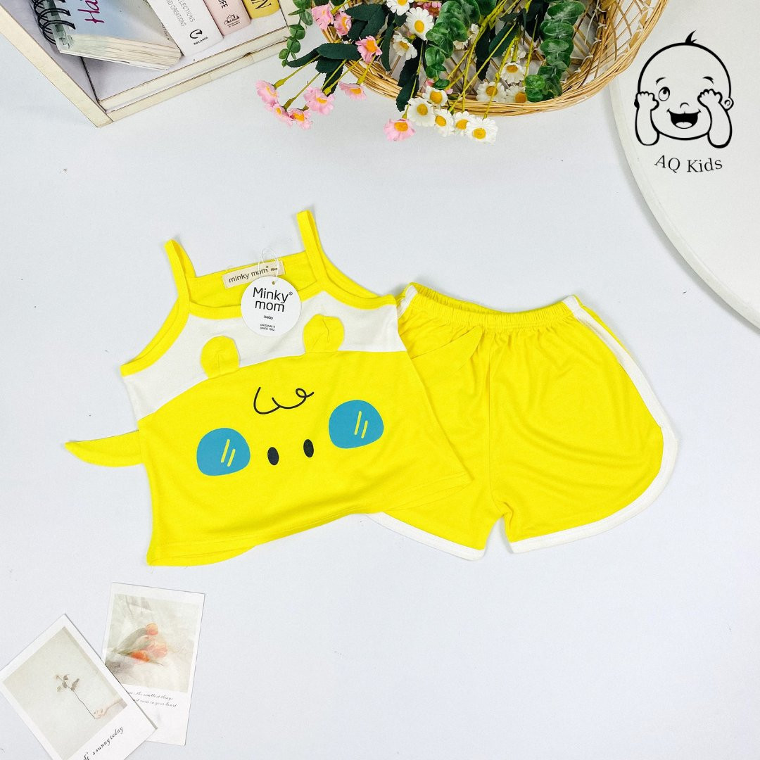 Đồ bộ bé gái bộ 2 dây bé gái thun lạnh minkymom chính hãng thiết kế 2 dây phối lai +quần bo - unibaby - bhdpt