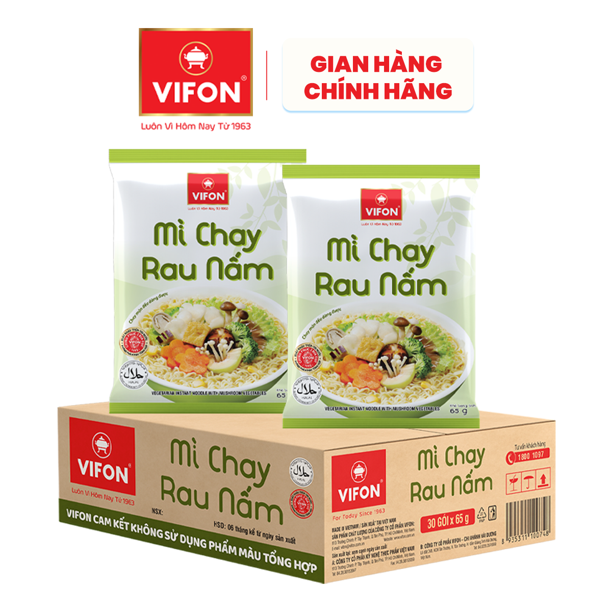 [VOUCHER 20%, LAZCOIN 10%] Thùng 30 gói Mì Chay Rau Nấm VIFON 65gr/Gói