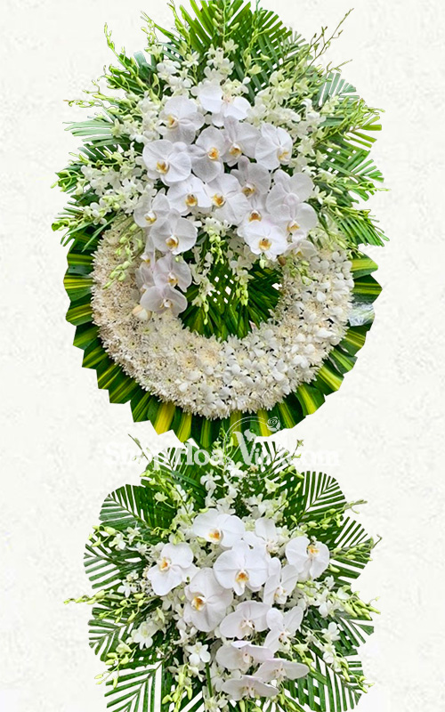 VÒNG HOA CHIA BUỒN 2 TÂNG [KÈM BANNER THÔNG ĐIỆP]