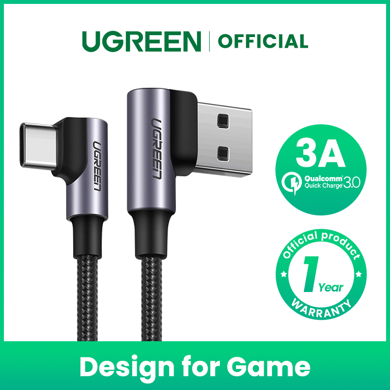 UGREEN Cáp USB C Nylon Cáp Sạc Nhanh 90 Độ Cáp Loại C, Dành Cho Xiaomi Redmi Note 9 SRedmi Note 9S Tiện Lợi Cáp Pubg Chơi Game Dành Cho Xiaomi A1/A2Mi 6/ Mi 8/Pocophone F1/Redmi Note 7/Huawei Nova 3/P9/Samsung Note 9/S8, V. V.  Model:20855