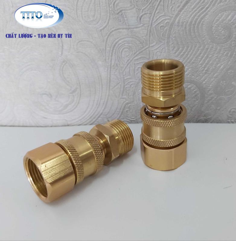 KHỚP NỐI NHANH ĐẦU RA BẰNG ĐỒNG CỦA MÁY XỊT RỬA CAO ÁP - phụ kiện nối nhanh máy rửa xe - ren chuẩn, phù hợp với đa số máy rửa xe gia đình, máy xịt rửa mini, máy xịt rửa cao áp