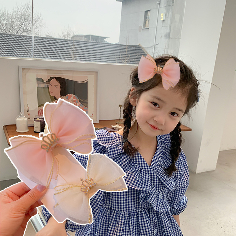 Kẹp tóc vương miện nơ voan cho bé gái