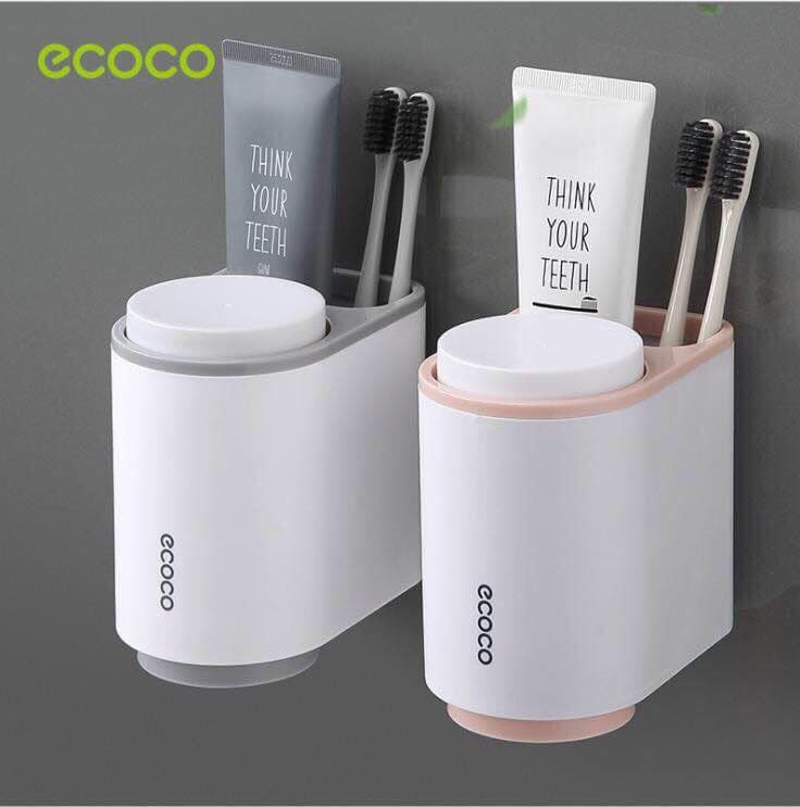 Giá kệ để đồ phòng tắm treo bàn chải đánh răng đa năng kèm 2 cốc cao cấp, không cần khoan tường ECOCO (có miếng dán cường lực)