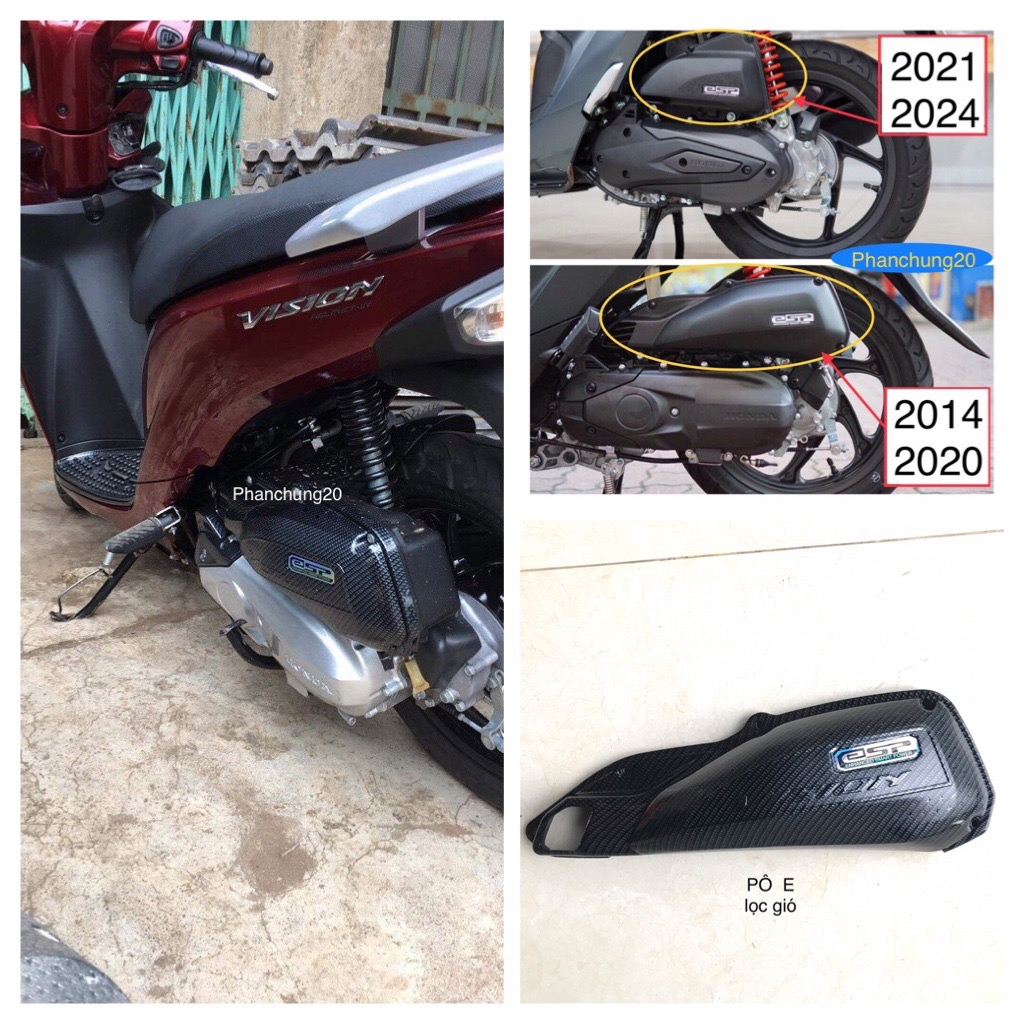 Ốp bầu e dùng cho đời xe vision 2014 2015 2016 2017 2018 2019 2020 cacbon