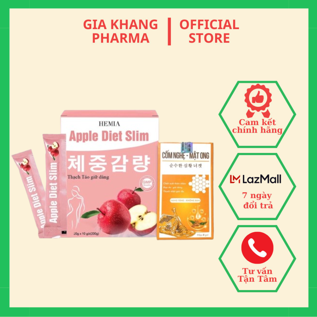 Thạch táo hủy mỡ hemia hộp 10 gói – hỗ trợ giảm mỡ bụng giảm béo an toàn