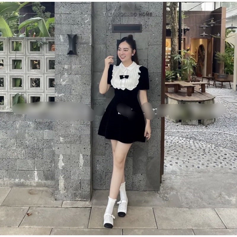 Váy nhung nữ nơ xinh