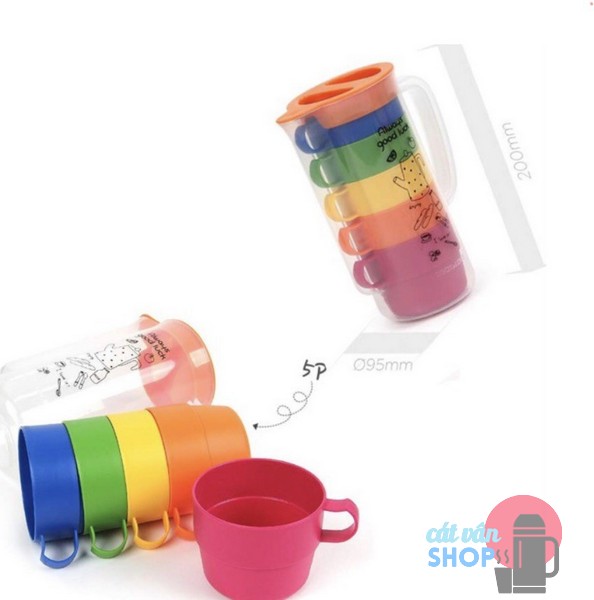 Bộ 5 ly có quai và bình nước Rainbow Lock&Lock 5P - HPP514S5