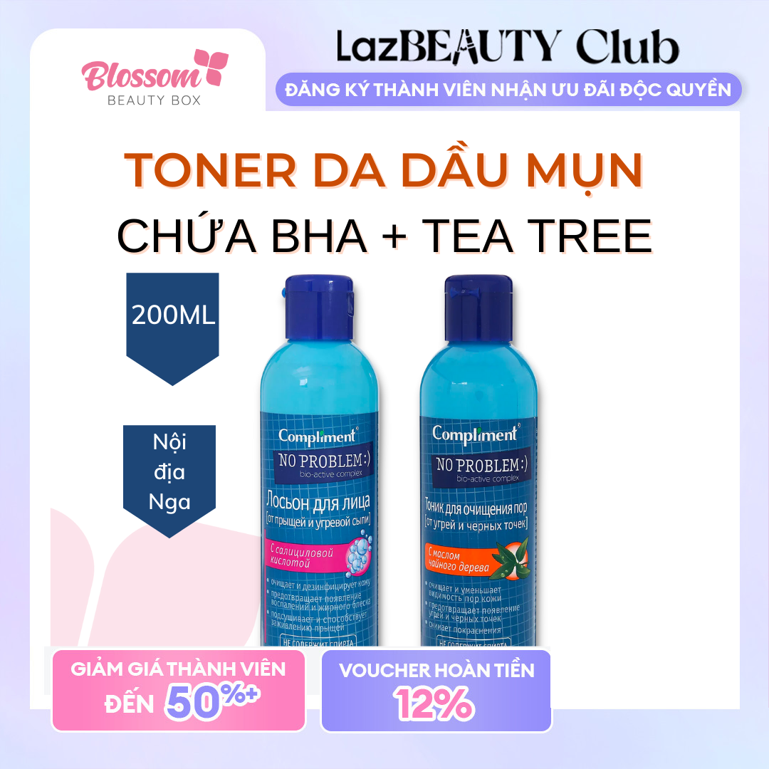 TONER nước hoa hồng cho da dầu mụn COMPLIMENT NO PROBLEM 200ML