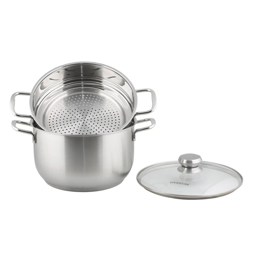 Bộ nồi xửng hấp inox 430 bếp từ 3 đáy Fivestar 24cm nắp kính